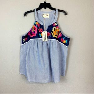NWT Savanna Jane high halter neck embroidered striped floral tank blouse